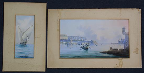 Vincenzo DEsposito (1886-1946) Fishing boats at sea and views of Valetta harbour, Malta, all unframed